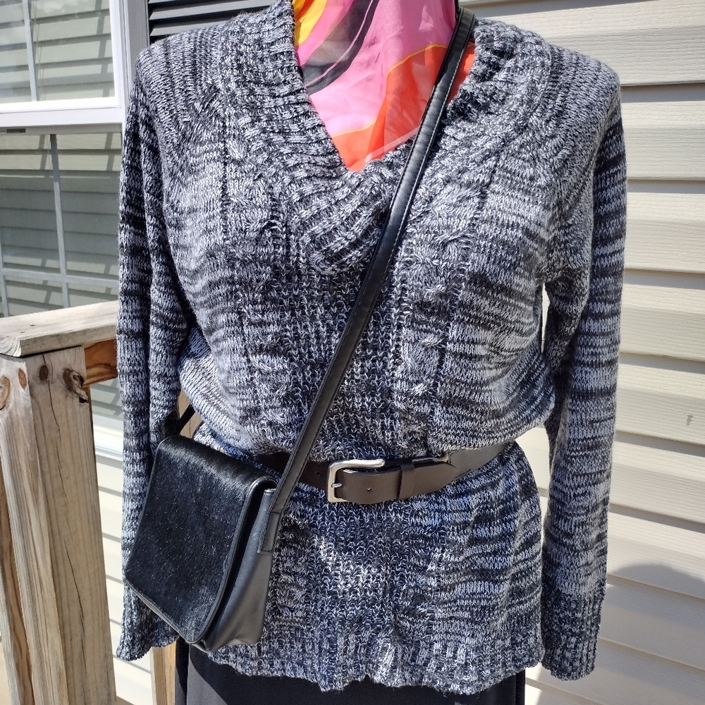 Vintage Jason Maxwell Plus Size 1X Black Tweed V-Neck Fisherman Style Sweater